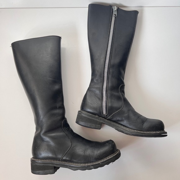 John Fluevog Shoes - Vintage John Fluevog Black Leather Knee-High Biker Boots Women's Size 8